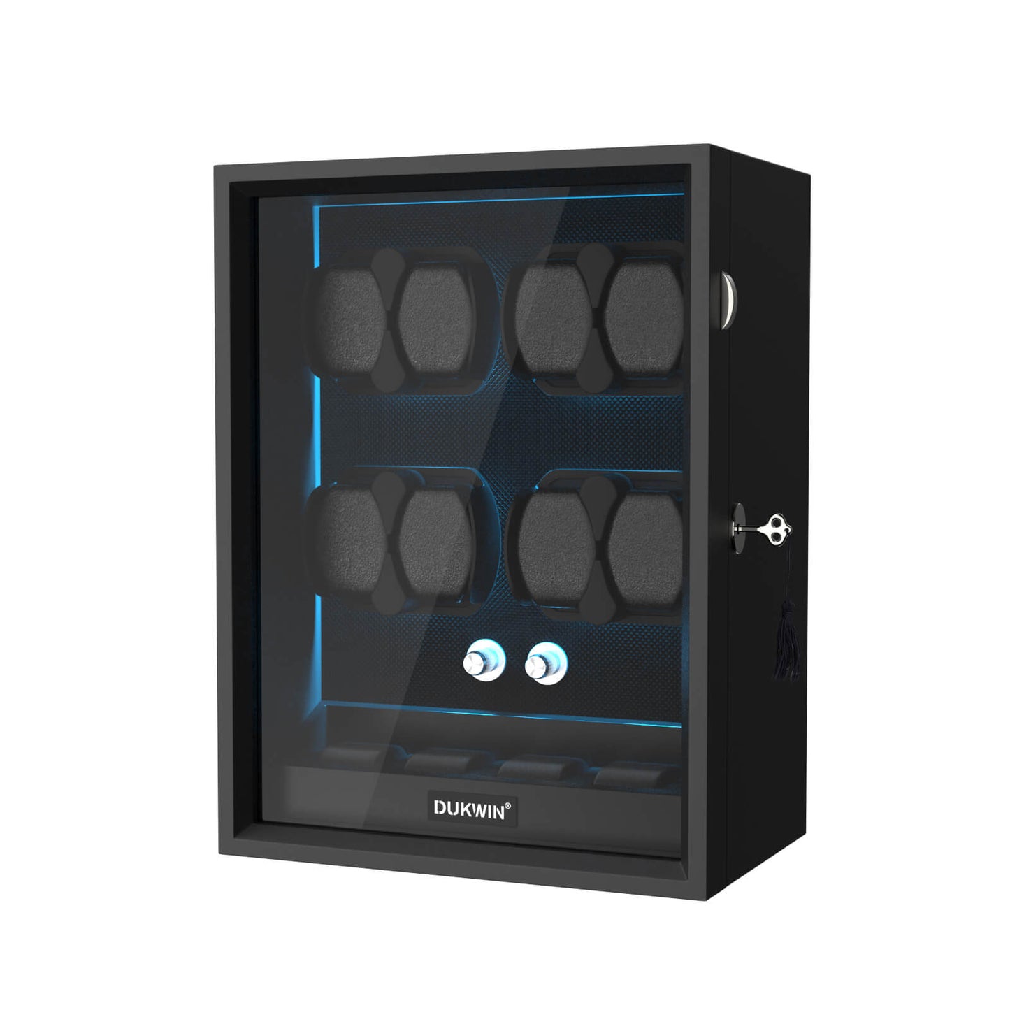 Automatik Uhrenbeweger 8+4 Uhren - Extrem Leiser Premium Holz Uhrenbeweger mit LED für alle Automatikuhren (Schwarz)