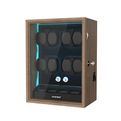 Automatik Uhrenbeweger 8+4 Uhren - Extrem Leiser Premium Holz Uhrenbeweger mit LED für alle Automatikuhren