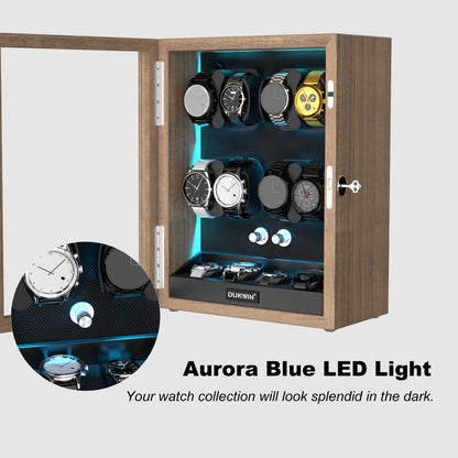Automatik Uhrenbeweger 8+4 Uhren - Extrem Leiser Premium Holz Uhrenbeweger mit LED für alle Automatikuhren