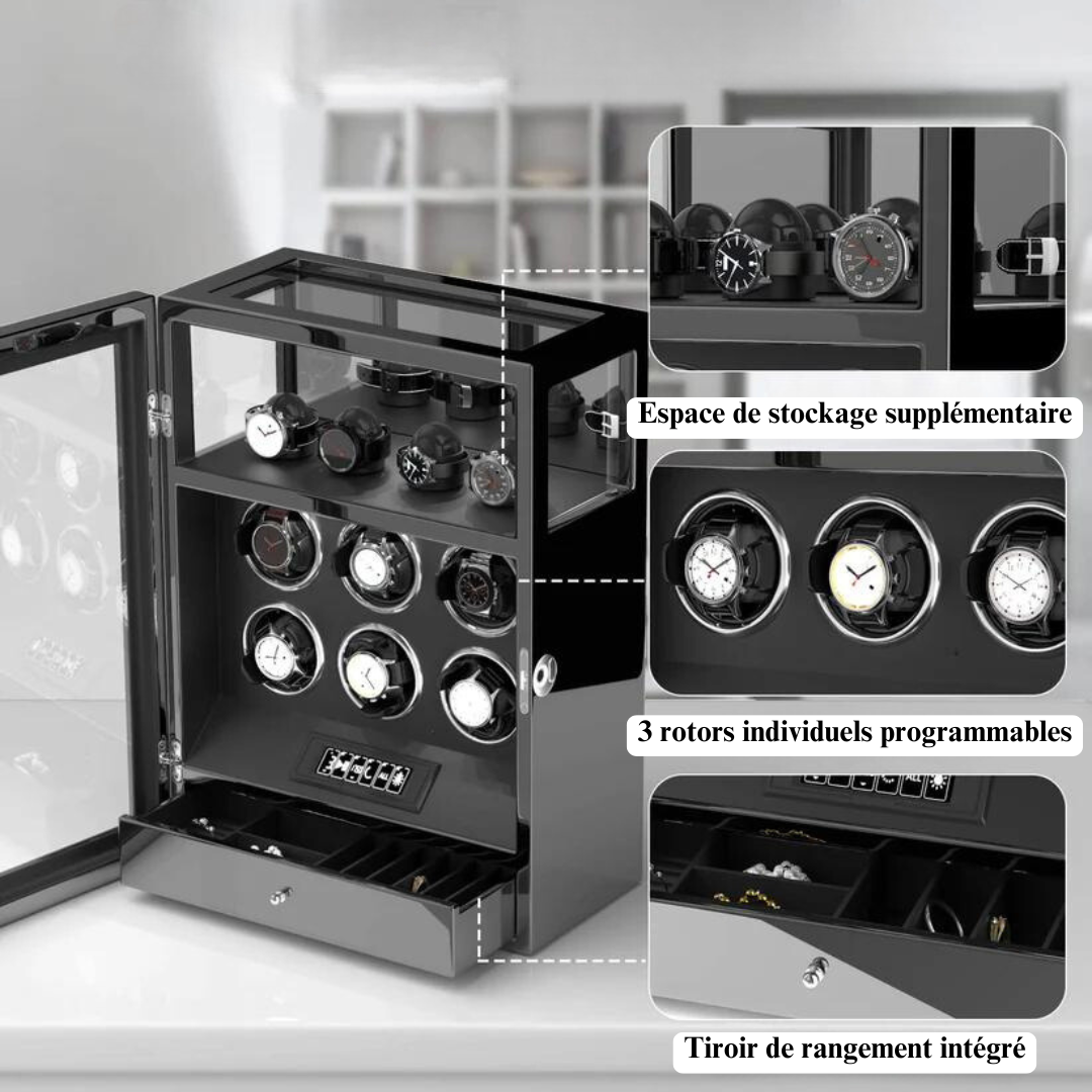 Automatischer Uhrenbeweger – geräuschlos – für 6 Uhren – Schwarz