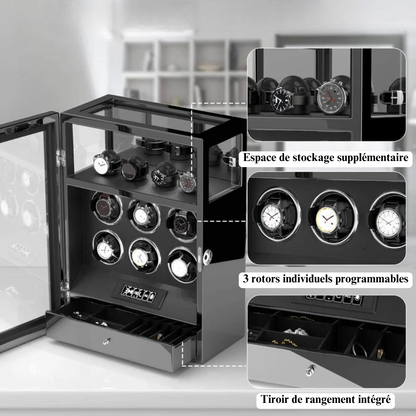 Automatischer Uhrenbeweger – geräuschlos – für 6 Uhren – Schwarz