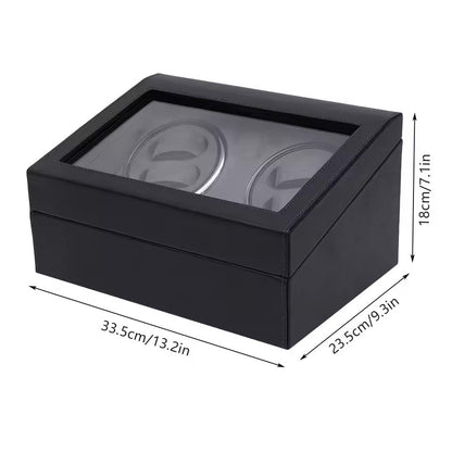 Black Automatic Watch Winder - Rotating Case for 4 Watches + 6 Storage Slots - Silent Luxury Watch Winder