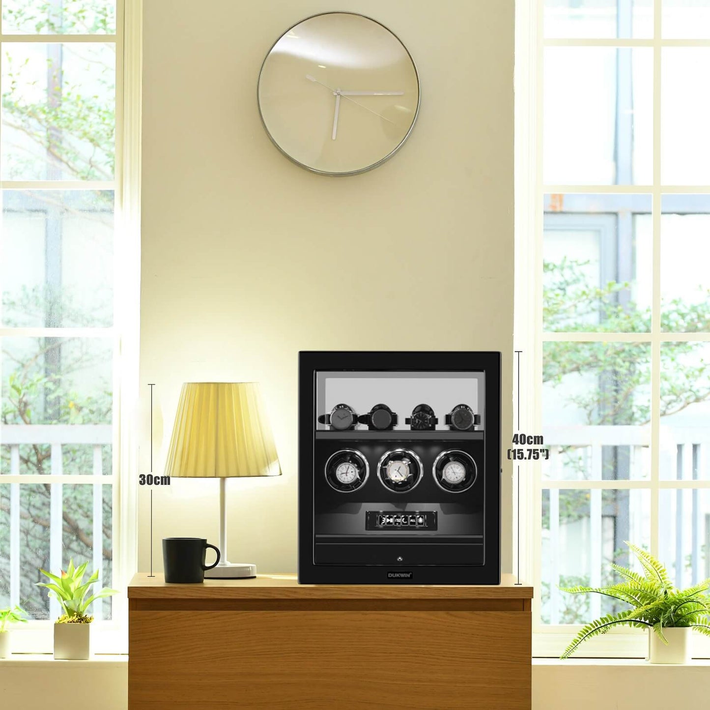 Uhrenbeweger 3 Uhren mit Fingerabdruck-Sperre und LCD-Touchscreen – Obsidian Schwarz