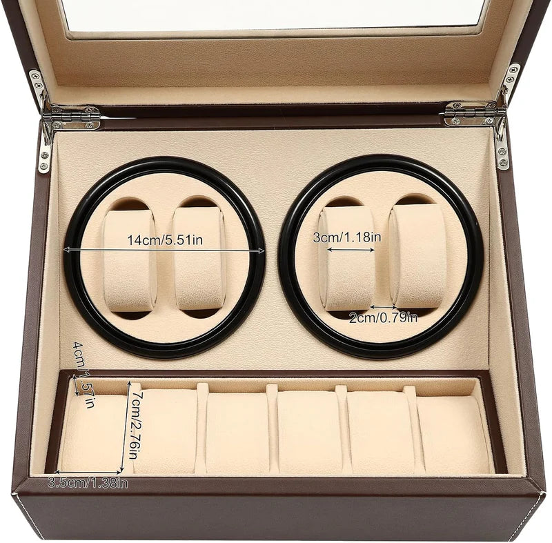 Remontoir Montre Automatique 4 Montres – Cuir Noir – Silencieux