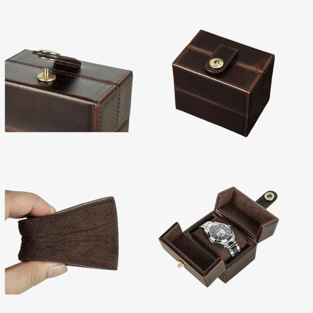 "Le Coffre" Individual Leather Watch Box - Luxury Single Watch Case - Compact Automatic Watch Storage