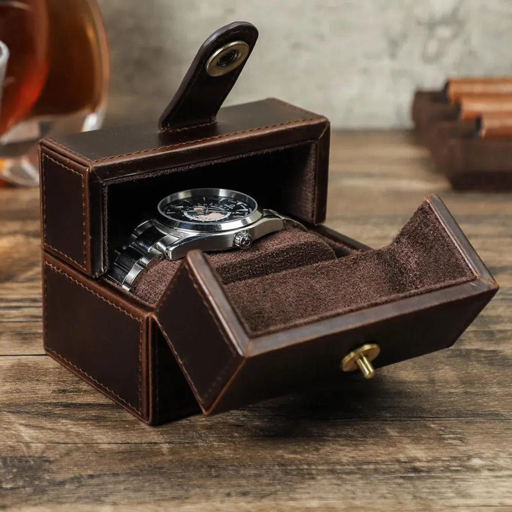 "Le Coffre" Individual Leather Watch Box - Luxury Single Watch Case - Compact Automatic Watch Storage