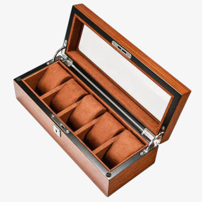 Men's Savannah Pine Wood Watch Box - Storage Case with 5, 6, or 8 Slots and Glass Lid