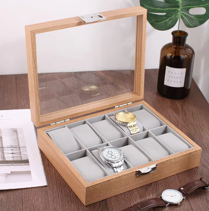 Boîte à Montre - 10 Emplacements – Bois – Intérieur Velours