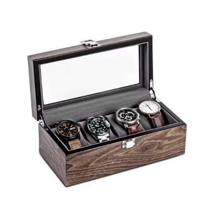 Uhrenbox – 4 Uhren – Holz – Samt-Innenausstattung 