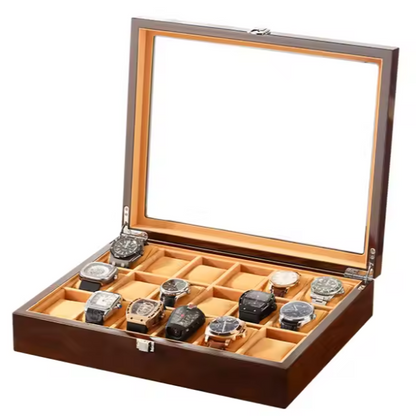 Uhrenbox – 18 Fächer – Holz – Samt-Innenausstattung