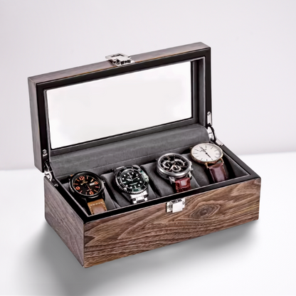 Uhrenbox – 4 Uhren – Holz – Samt-Innenausstattung 