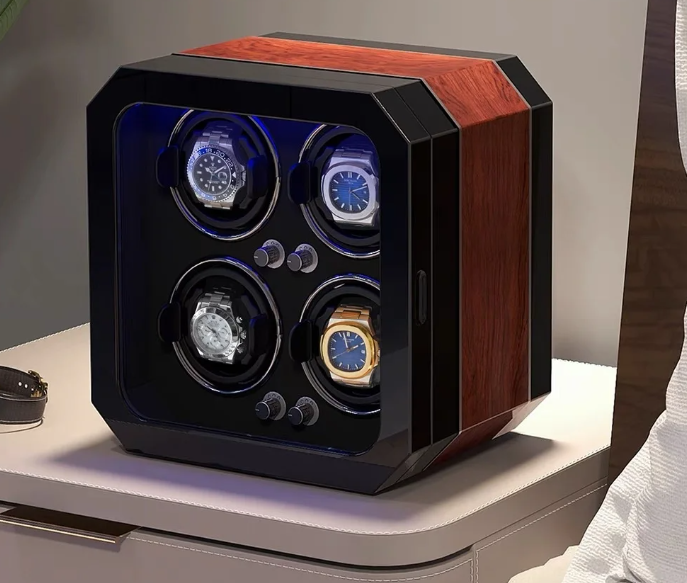 Remontoir Montre Automatique 4 Montres – Bois Noir – Silencieux
