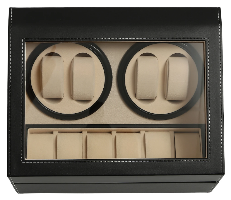 Remontoir Montre Automatique 4 Montres – Cuir Noir – Silencieux