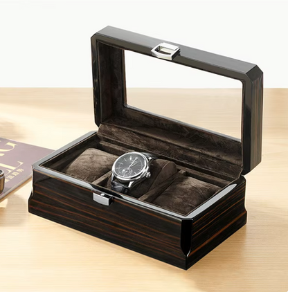 Uhrenbox – 3 Fächer – Holz – Samt-Innenausstattung