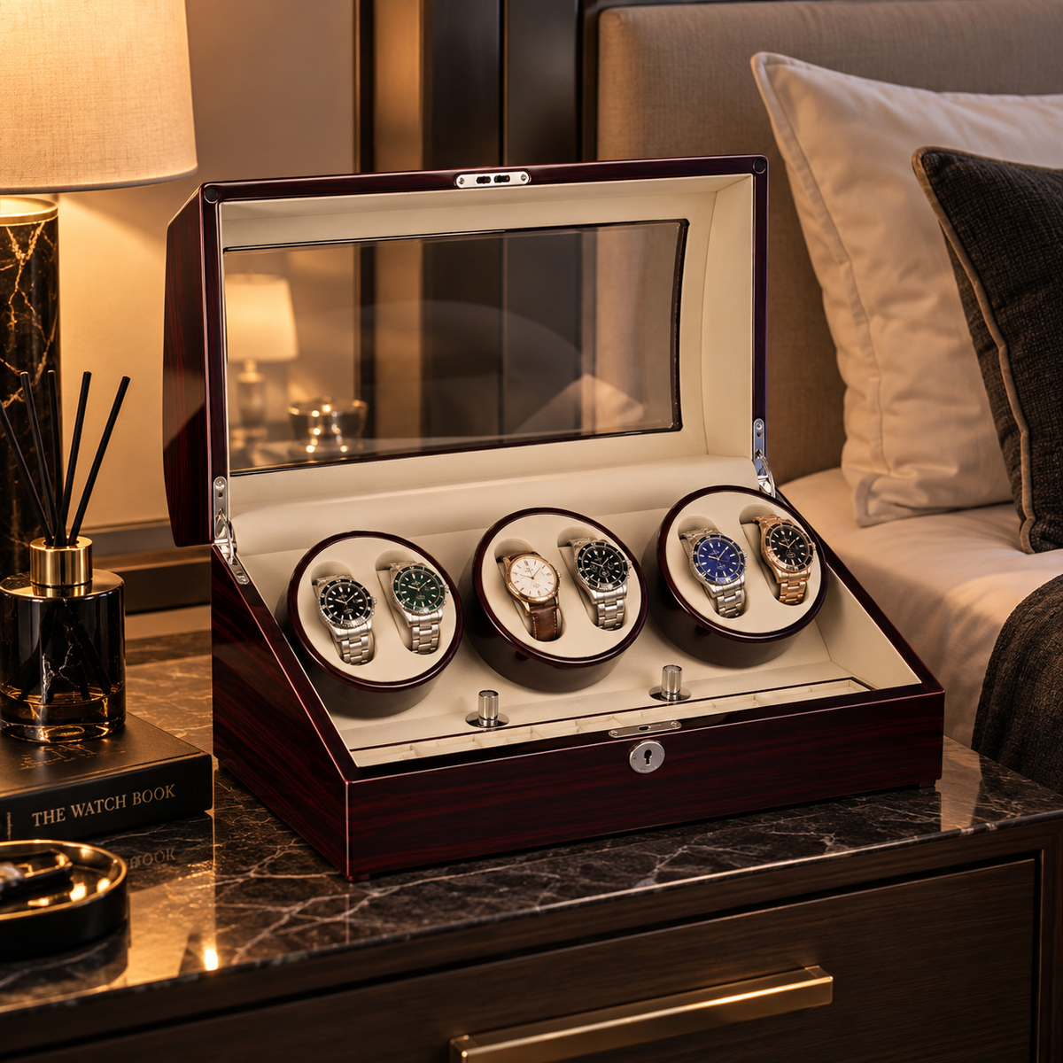 Remontoir montre automatique 6 slots - Coffret rotatif luxe pour 13 montres - Remontoir montre silencieux grand format