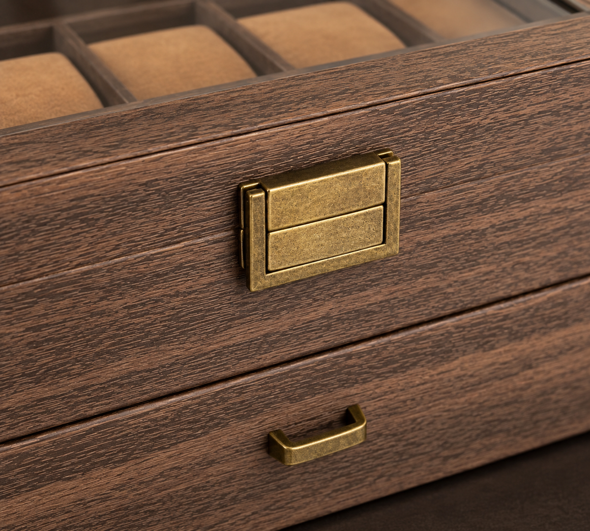 Uhrenbox für 24 Uhren Holz-Optik – Große Uhrenschatulle mit Glasdeckel & Metallschloss – Edle XL Aufbewahrung Braun