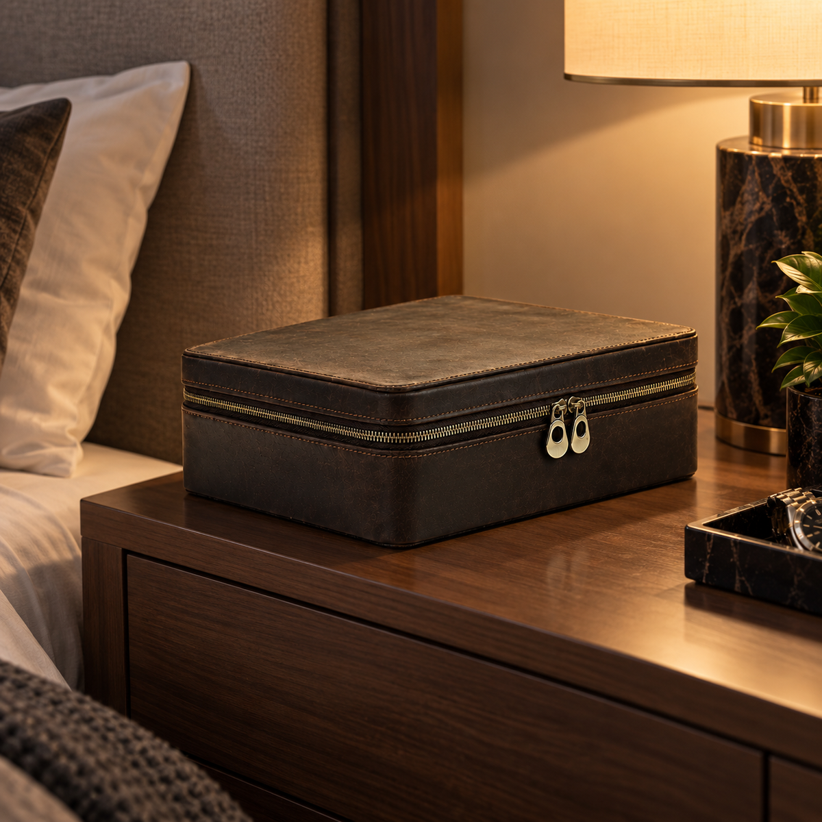 Coffret montre en cuir "The Chest" - Boite a montre luxe zippée 10-12 slots - Étui de transport premium