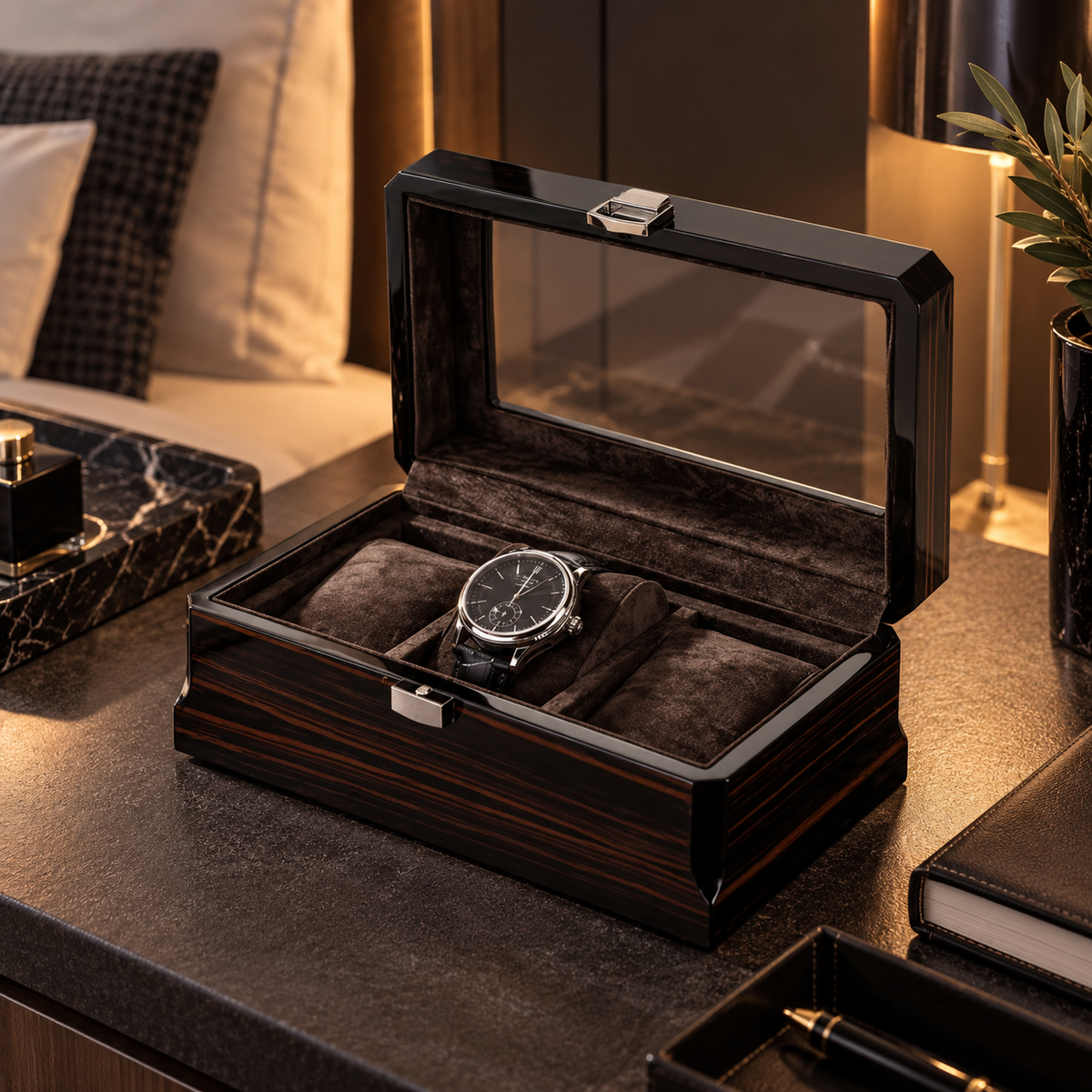 Uhrenbox Holz für 3 Uhren – Eleganter Uhrenkasten aus Holz – Uhren Aufbewahrungsbox
