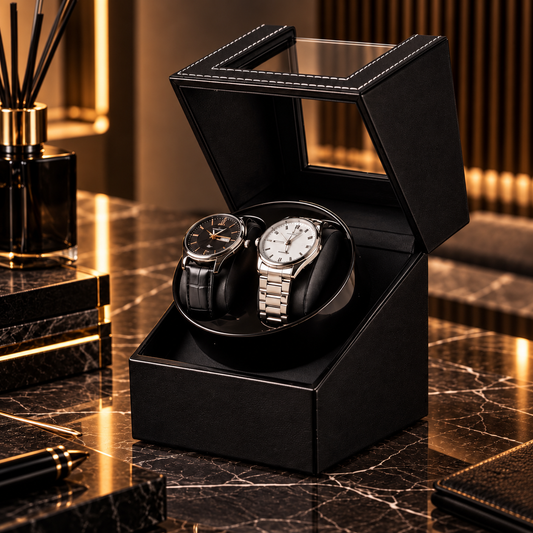 Remontoir Montre Automatique 2 Montres – cuir noir – Silencieux