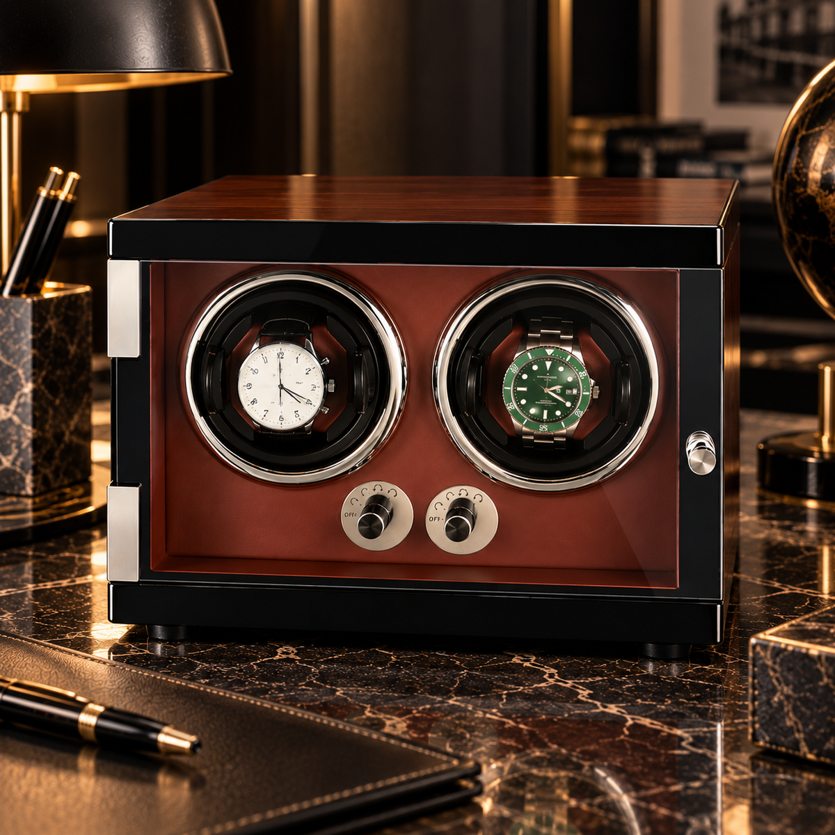 Automatic Watch Winder for 2 Watches – Solid Wood – Silent
