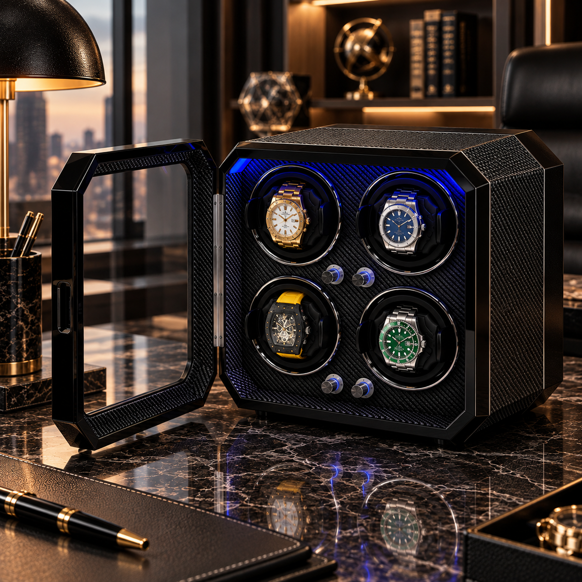 Automatic Watch Winder 4 Watches – Black Wood – Silent
