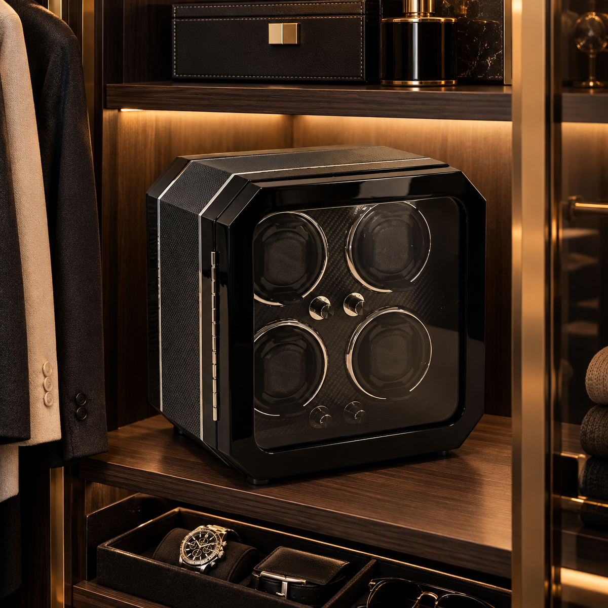 Automatic Watch Winder 4 Watches – Black Wood – Silent