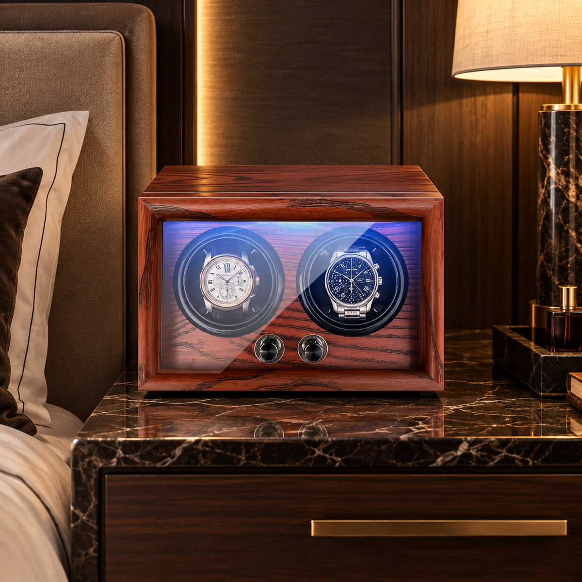 Silent Automatic Watch Winder - 2 Watches - Wood