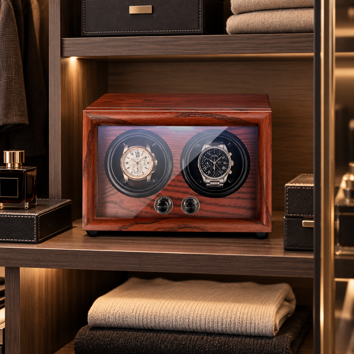 Silent Automatic Watch Winder - 2 Watches - Wood