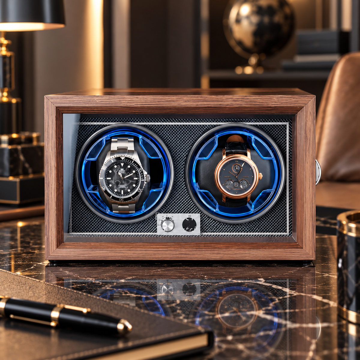 Automatic Watch Winder for 2 Watches – Natural Wood – Silent
