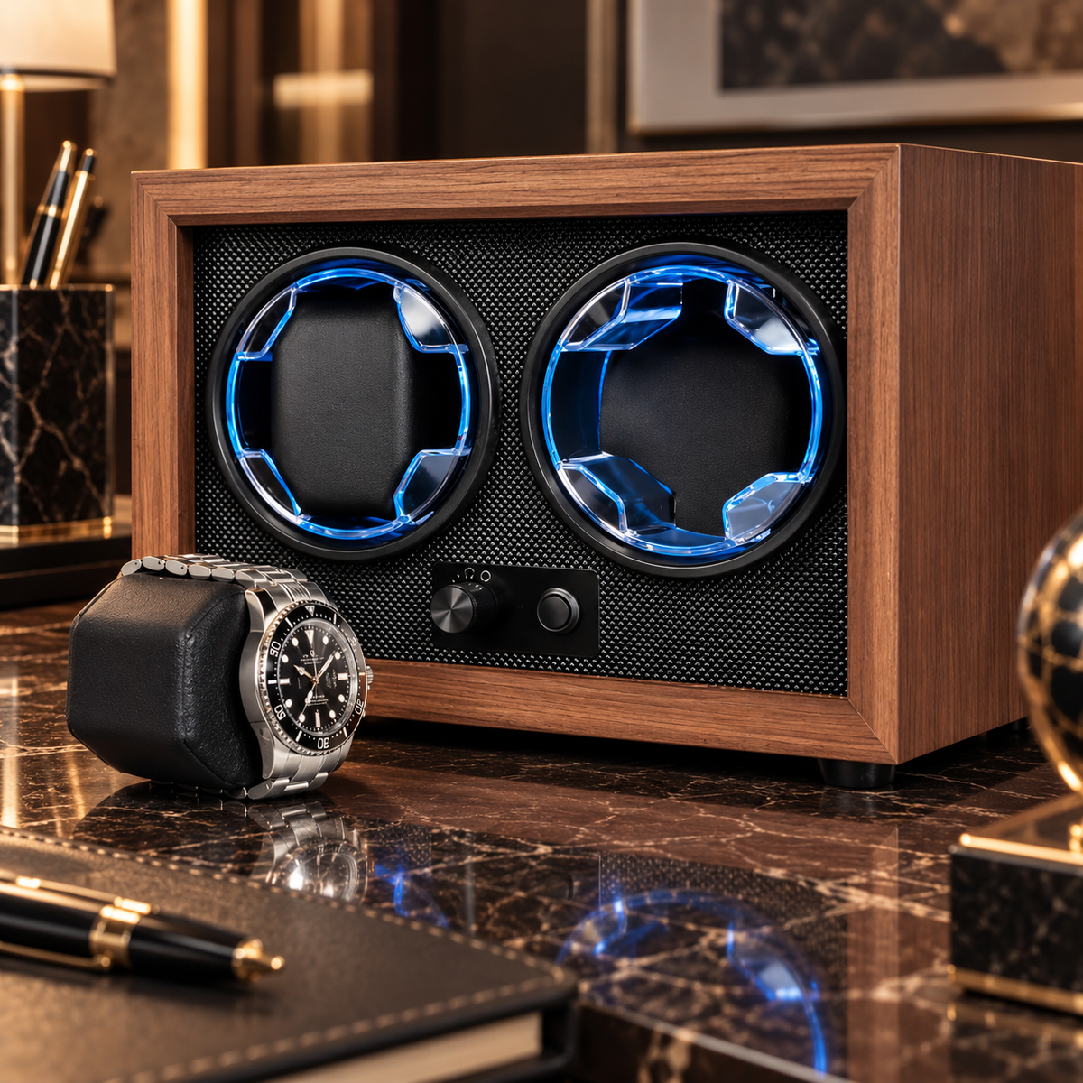 Automatic Watch Winder for 2 Watches – Natural Wood – Silent