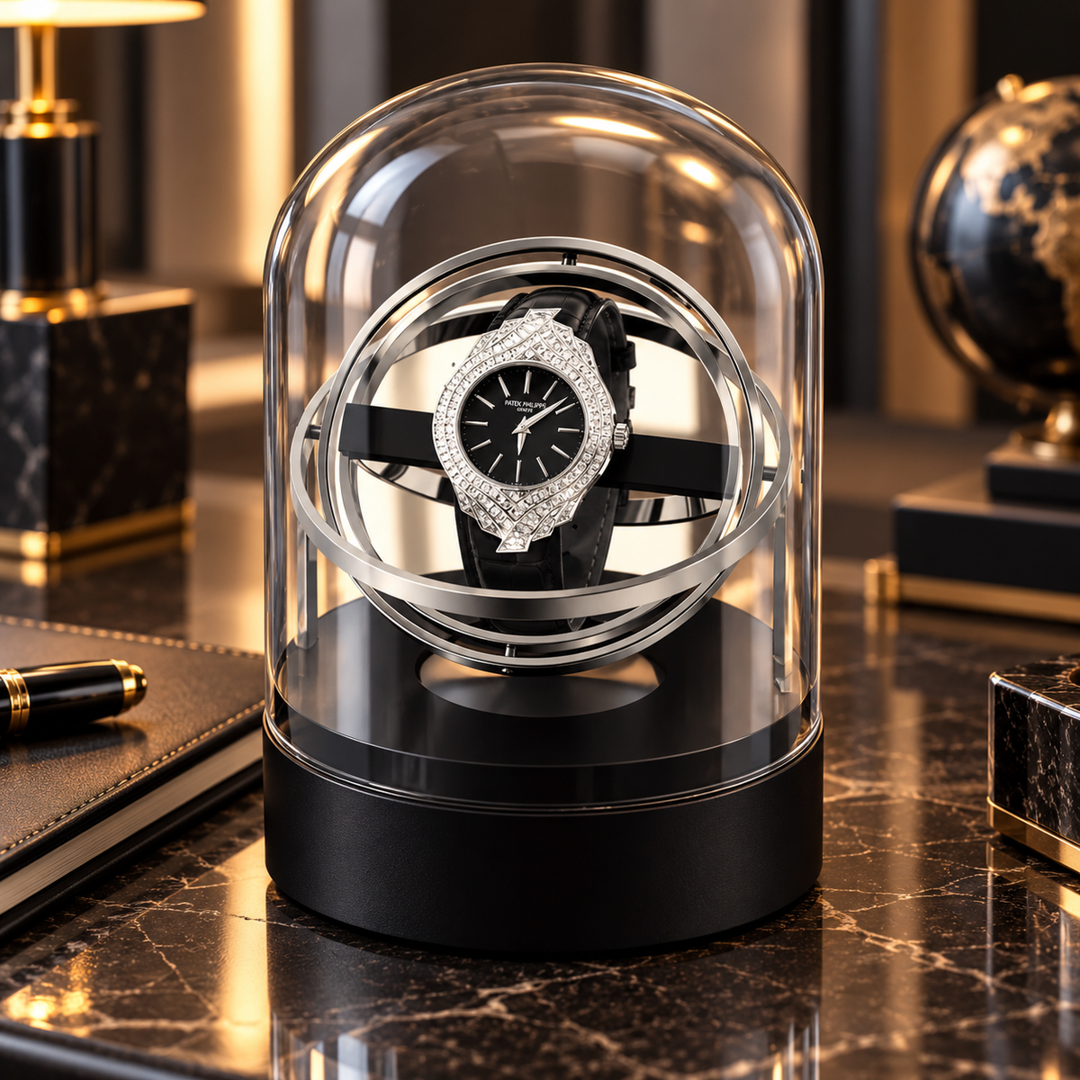 Remontoir montre automatique gyroscopique Astronome - Design spatial & Moteur silencieux - Boitier montre automatique luxe