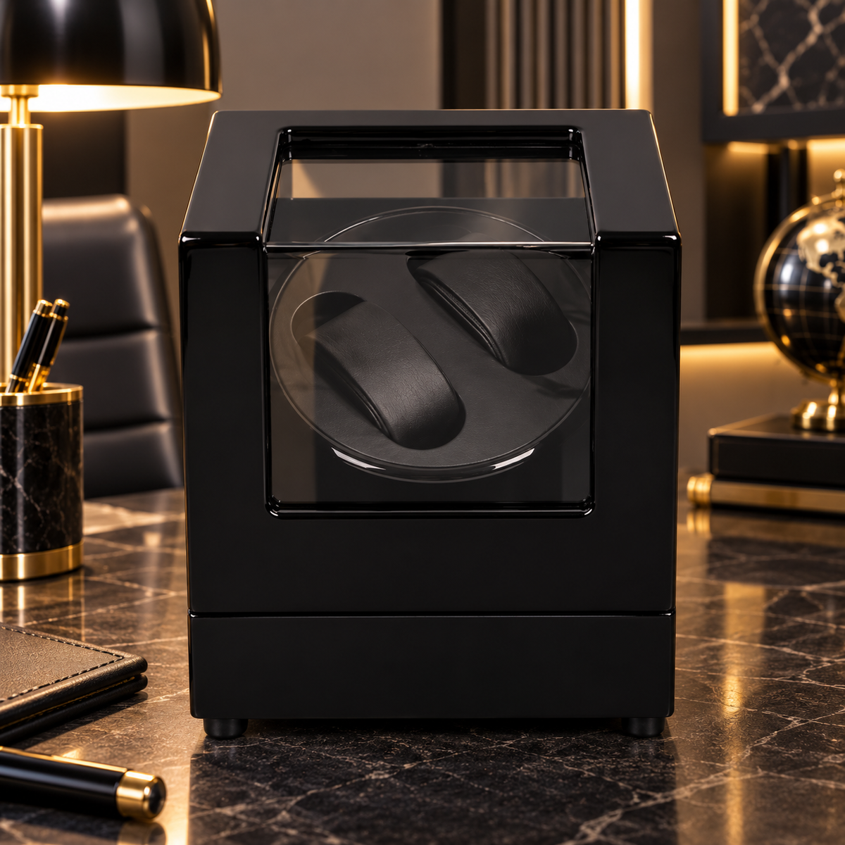 Automatic watch winder 2 slots - Silent black automatic watch box with bidirectional rotation