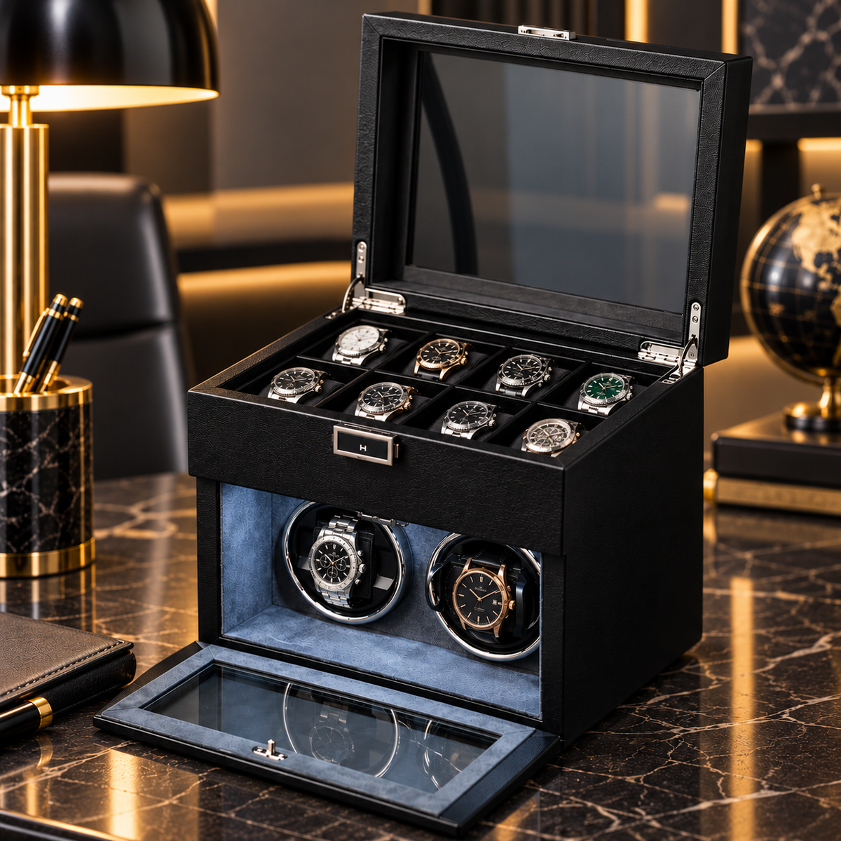 Automatic Watch Winder - Silent Watch Box - 10 Watches - Black