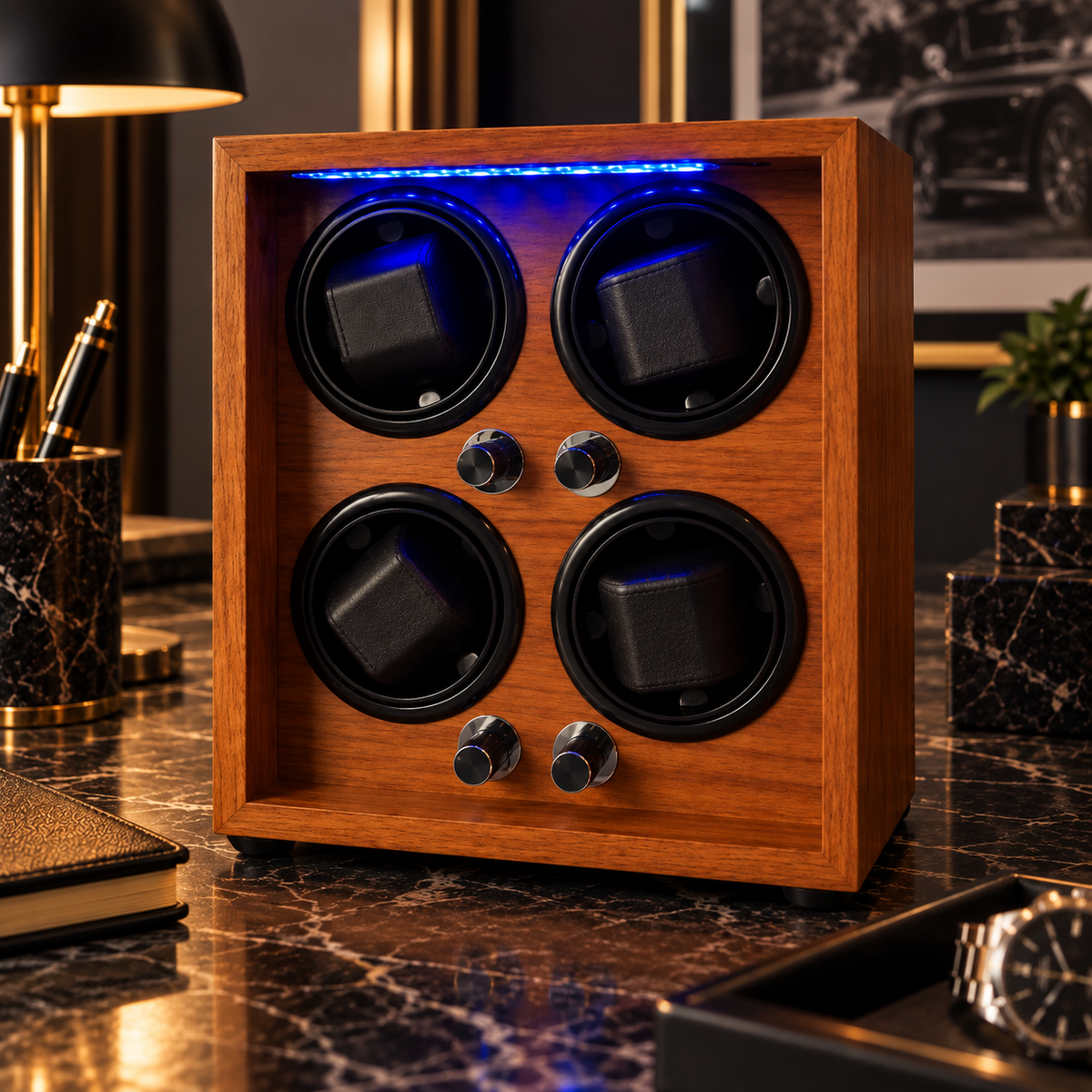 Automatic Watch Winder for 4 Watches – Walnut Wood – Silent