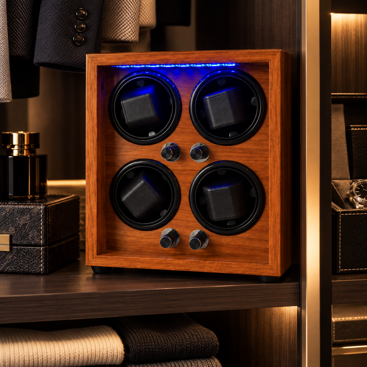 Automatic Watch Winder for 4 Watches – Walnut Wood – Silent