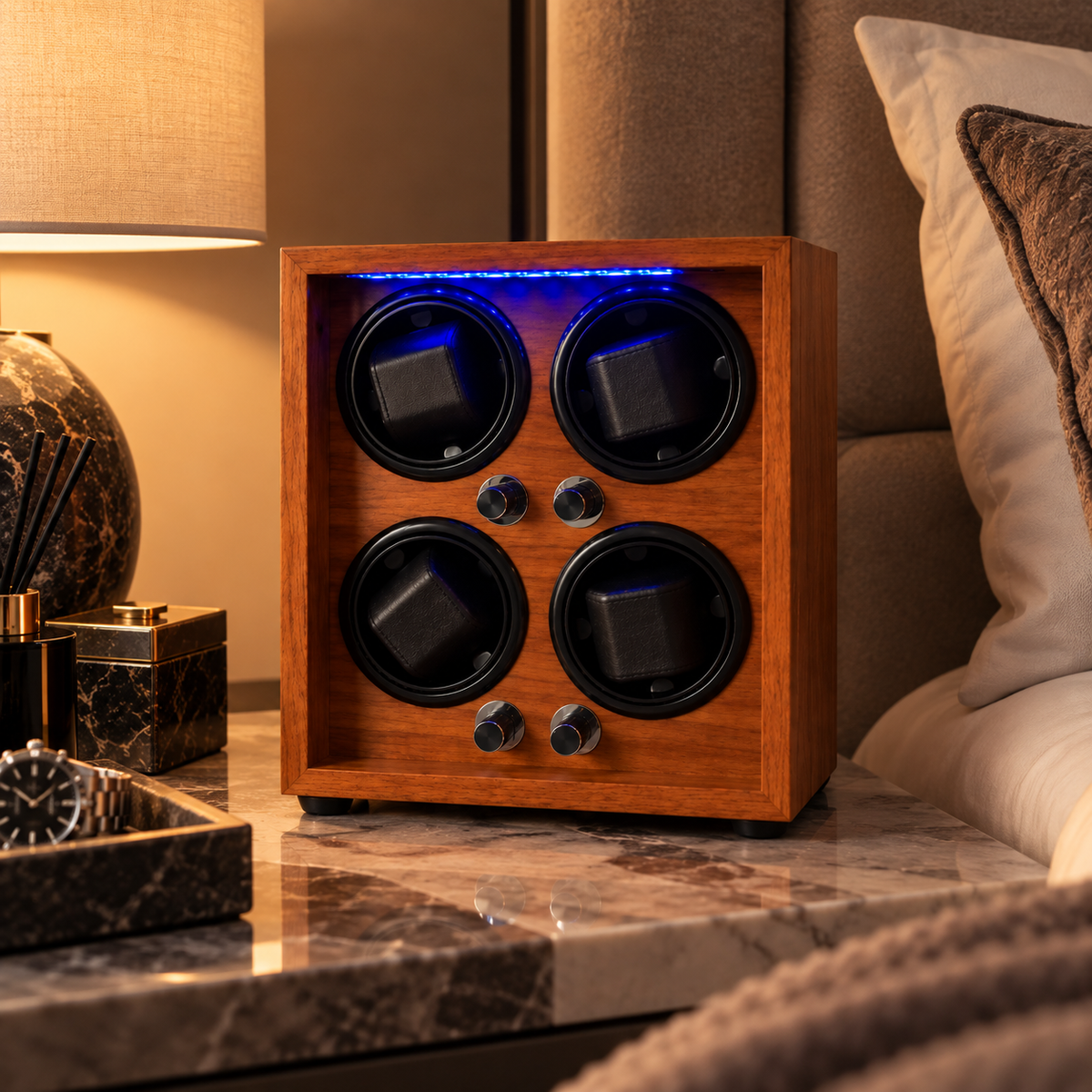 Automatic Watch Winder for 4 Watches – Walnut Wood – Silent