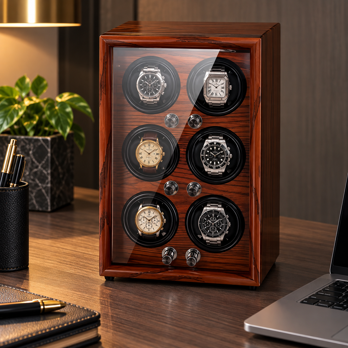 Automatic Watch Winder 6 Watches - Walnut Wood - Silent