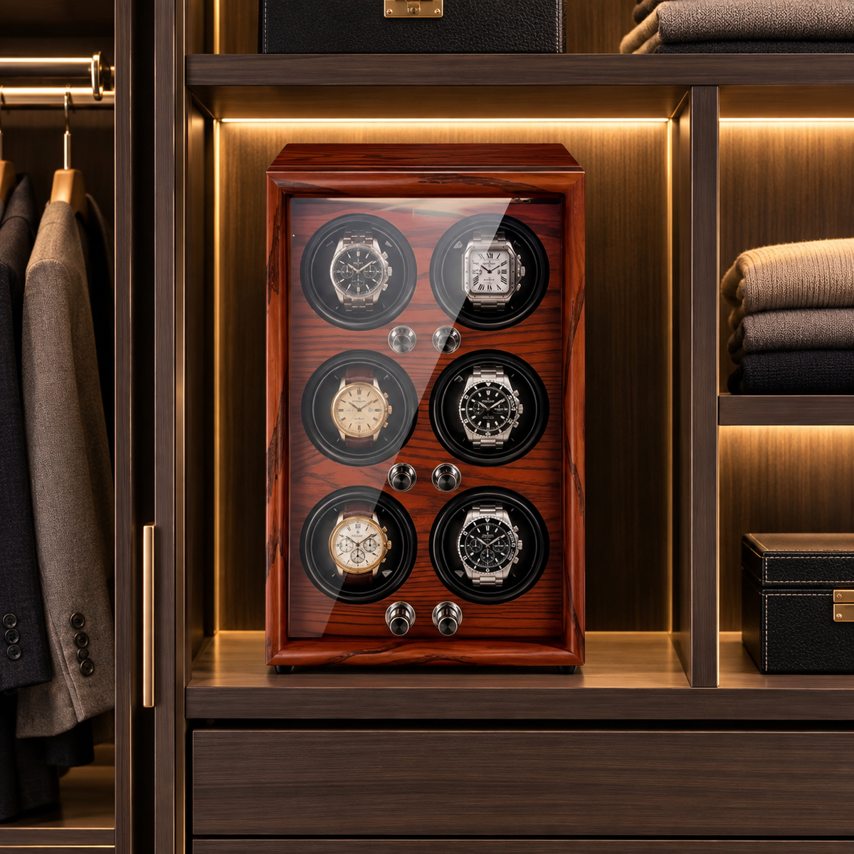 Automatic Watch Winder 6 Watches - Walnut Wood - Silent