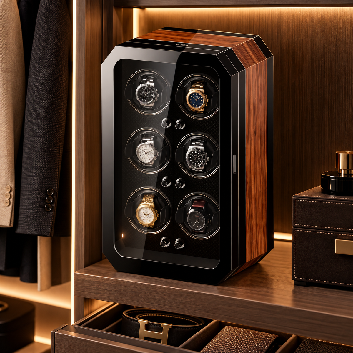 Automatic Watch Winder for 6 Watches – Precious Wood – Silent