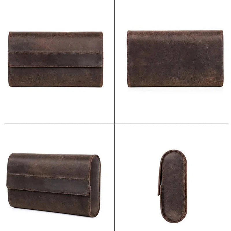 Uhrenrolle Leder für 6 bis 8 Uhren – Vintage Uhrenetui aus echtem Rindsleder & Wildleder-Futter – Handgefertigte Reisetasche Braun