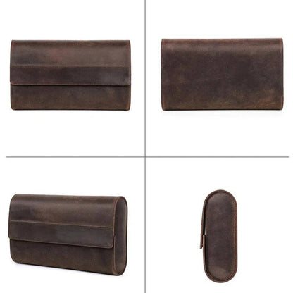 Uhrenrolle Leder für 6 bis 8 Uhren – Vintage Uhrenetui aus echtem Rindsleder & Wildleder-Futter – Handgefertigte Reisetasche Braun