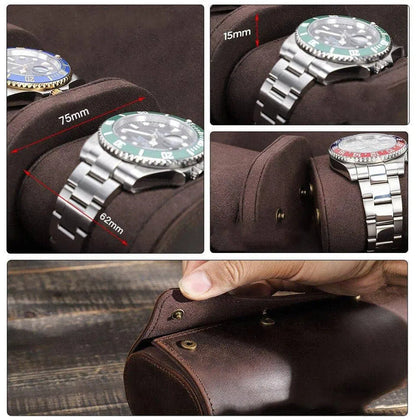 Uhrenrolle Leder für 6 bis 8 Uhren – Vintage Uhrenetui aus echtem Rindsleder & Wildleder-Futter – Handgefertigte Reisetasche Braun
