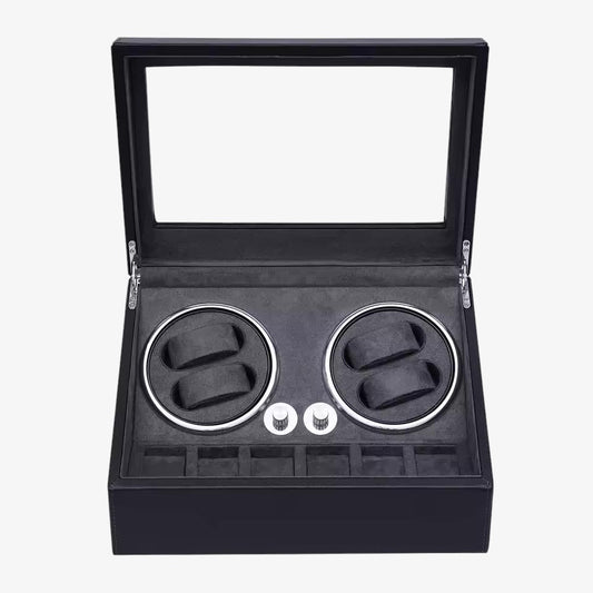 Remontoir montre automatique noir - Coffret rotatif 4 montres + 6 rangements - Remontoir montre silencieux luxe