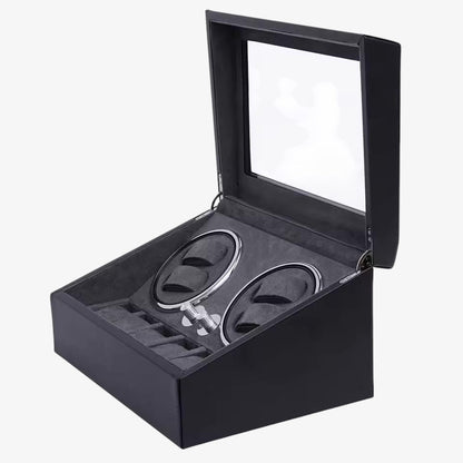 Black Automatic Watch Winder - Rotating Case for 4 Watches + 6 Storage Slots - Silent Luxury Watch Winder