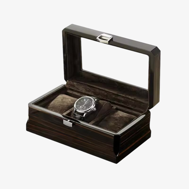 Natural wood watch box - 3-slot storage case for men's watches - Luxury watch case with flannel lining