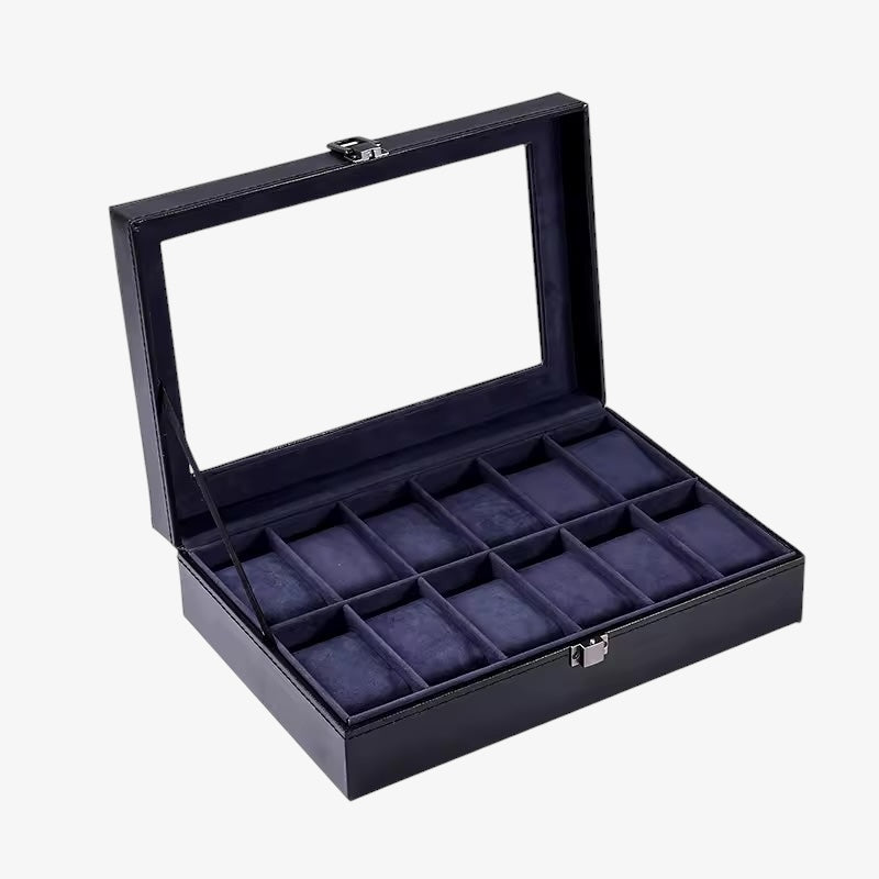 Men's Blue Leather Watch Box - Luxury Case for 6 to 12 Watches - Elegant Automatic Watch Storage