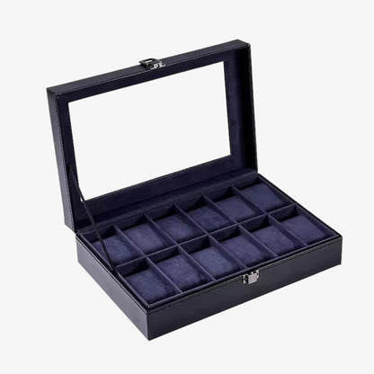 Men's Blue Leather Watch Box - Luxury Case for 6 to 12 Watches - Elegant Automatic Watch Storage