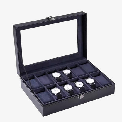 Men's Blue Leather Watch Box - Luxury Case for 6 to 12 Watches - Elegant Automatic Watch Storage