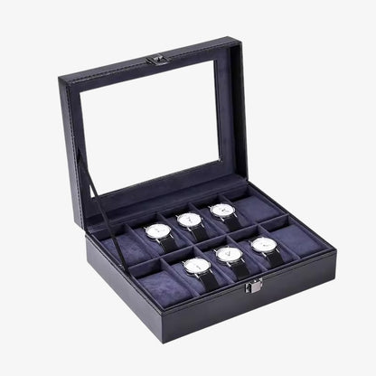 Men's Blue Leather Watch Box - Luxury Case for 6 to 12 Watches - Elegant Automatic Watch Storage