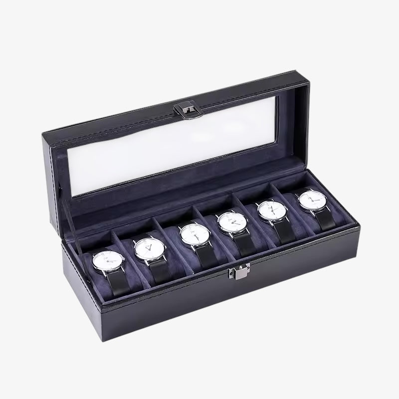 Men's Blue Leather Watch Box - Luxury Case for 6 to 12 Watches - Elegant Automatic Watch Storage